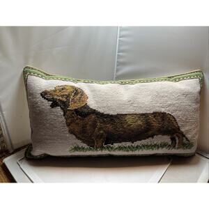 10 x 20" Handmade Needlepoint Dachshund Dog Pillow zippered down/feather insert